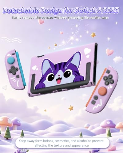 Image of Switch 2 Cute Case Protector, Dockable Cover Shell for Nintendo 2 | Cute Cat Case for Nintendo Switch 2 with Screen Protector and Thump Grip, Hard PC Cartoon Protective Case Accessories