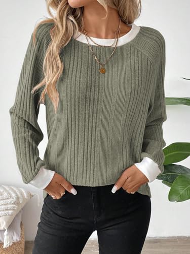 Womens Long Sleeve Shirts Crewneck Casual Tops Loose Fit Tunic Fall Fashion 2025 Blouses Clothing2