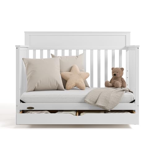 Image of Graco Shiloh 5-in-1 Convertible Crib with Drawer - GREENGUARD Gold Certified Baby Crib Crafted from Wood, Converts to Toddler Bed, Daybed, and Full-Size Bed, White