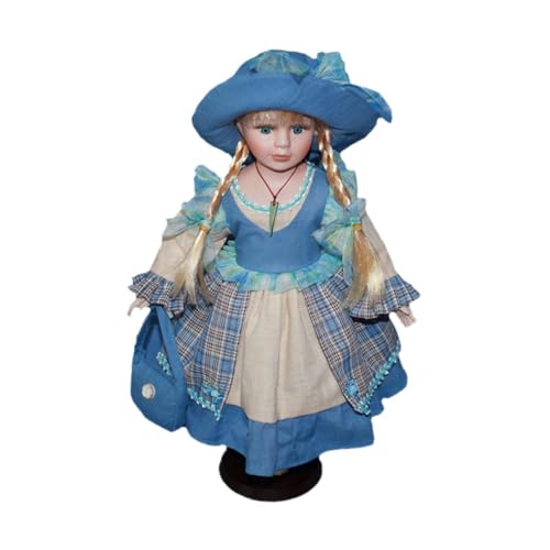 Amagogo Muñeca Rural de de 15,75 Pulgadas, muñeca de cerámica con Vestido, coleccionables de casa de muñecas, muñeca de Vestida de pie, Azul