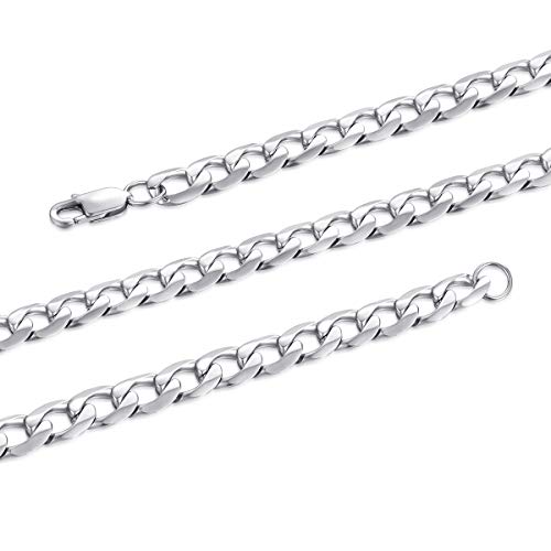 Fosir Mens Curb Chain Necklace, Diamond Cut Stainless Steel Flat Cuban Link Chain For Men Boys Women, 5/7/9Mm, 18-30 Inch #TOP2