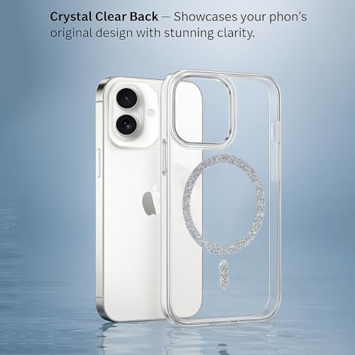 Image of AIBEX Back Cover Case Compatible with iPhone 16 Plus | Glitter Ring Cute Shiny Colorful Bling Case (Compatible with Magsafe) | Transparent PC+TPU Glossy Shiny Cover for Girls & Women - Silver