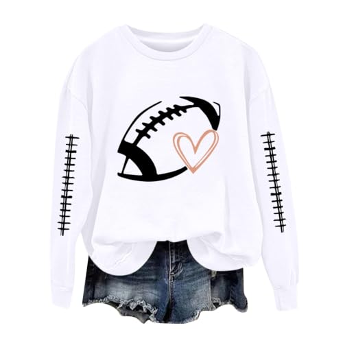 Football Sweatshirts for Women Plus Size Heart Graphic Crewneck Pullover