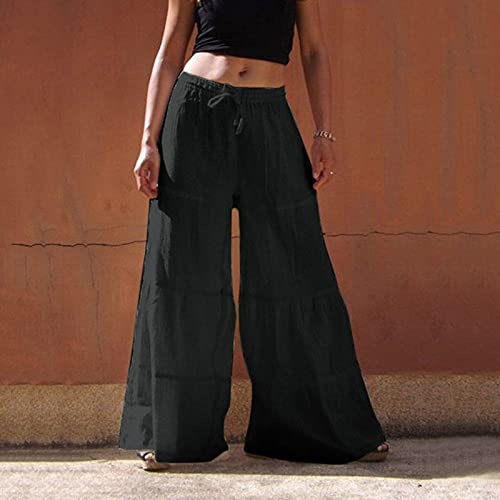 tuduoms Culottes for Women High Waisted Cotton Linen Wide Leg Casual Gaucho Pants Light Weight Loose Comfy Palazzo Trousers3