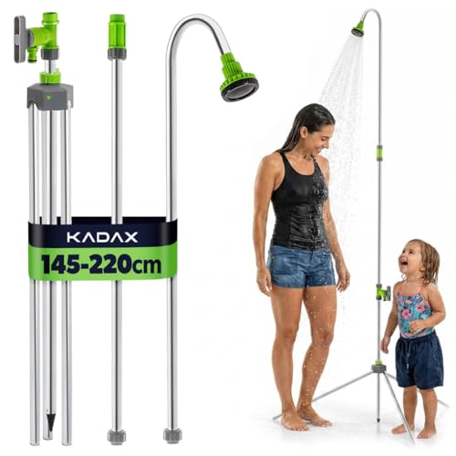 KADAX Ducha de jardín con altura ajustable, ducha exterior con conector de 1/2 pulgadas para manguera de jardín, ducha de camping de aluminio, ducha de suelo para jardín y camping