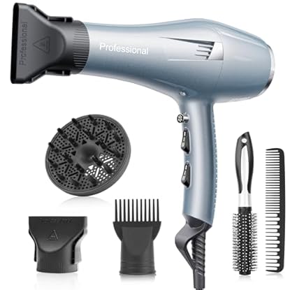 Foto di Phon Capelli Professionale Asciugacapelli loni Rapida Asciugatura per Salone e Casa (3 Calore.2 Velocità, Diffusore+2 Ugelli, Cavo 2,5m) (Blu)