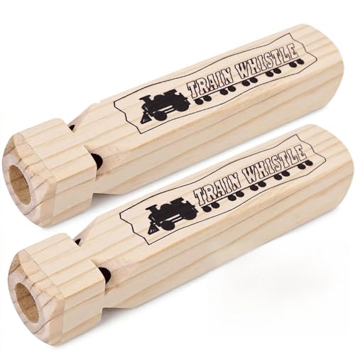 LovesTown 2PCS Kids Wooden Train Whistles, Train Whistle 4-Tone 7.3