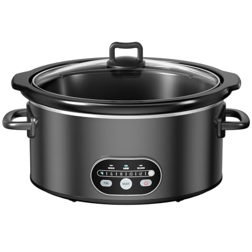 Image of NEWBULIG Slow Cooker 8 Quart, Large Slow Cooker, Ceramic Nonstick Coating, 3 Adjustable Temp Multi Cookers with Dishwasher Safe Stoneware Pot & Tempered Glass Lid, 35in Tangle Free Cord Wrap, Black