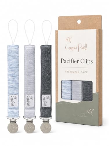 Image of Copper Pearl 3-Pack Pacifier Holders: Premium Knit Binky Clips for Baby Girls and Boys - Stylish Stainless Steel Design for Secure No-Drop Attachment - Lennon