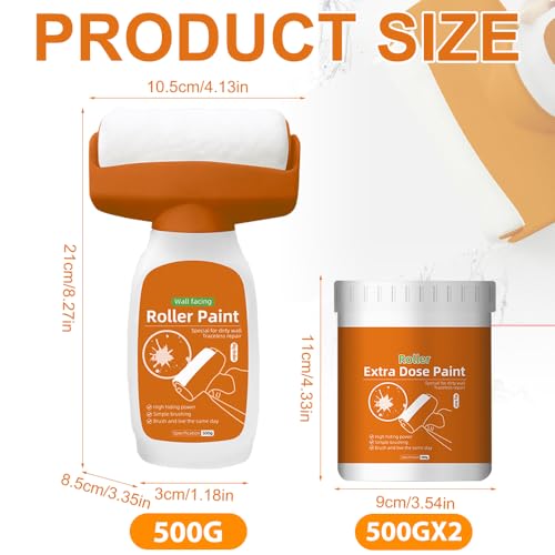 1500g Wandfarbe Ausbessern Weiß, Ausbesserungsfarbe Weiss, Wandreparatur-Rollbürste mit Wandreparaturpaste, Wandfarbe Ausbessern Roller für Graffiti Kratzer Flecken Risse