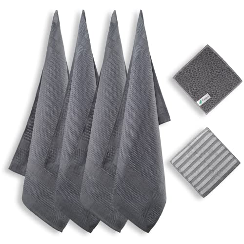 Teroboo® Lot de 6 chiffons multi-usages en microfibre – composé de 4 chiffons multi-usages en microfibre et de 2 éponges de rinçage, lingettes absorbantes et sans traces pour sécher ou polir