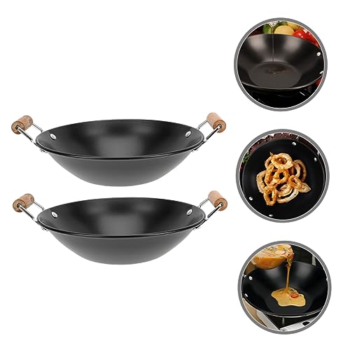 Garneck 2pcs Metal Wok con Asas Dobles para Cocina miniatura 7
