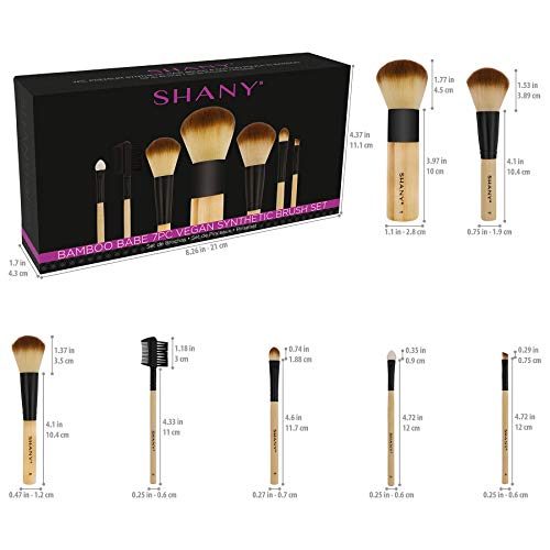 Shany Bamboo Makeup Brush Set - Vegan Brushes With Premium Synthetic Hair & Cotton Pouch - 7Pc #TOP3