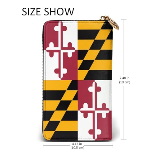 Maryland Flag Leather Hand Wallet for Women Long Zipper Clutch Purse for Cash Cards Coin 5