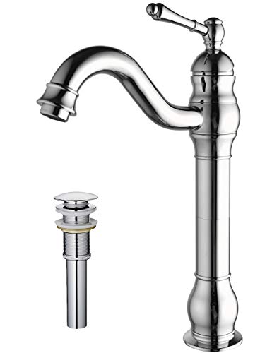 MYHB 360° Swivel Spout Bathroom Vessel Sink Faucet with Drain Brass Single Handle Lever Mixer Tap, 2515CH Chrome