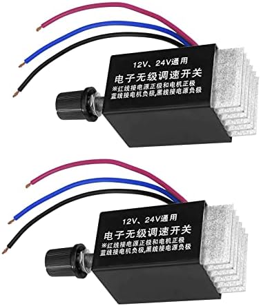 2 PCS DC Motor Speed Controller Universal 12V 24V Speed Adjustable Electronic Stepless Speed & Brightness Regulator Switch with Heat Sink for Car Truck Fan Heater Evaporator Defroster and Bulb Control