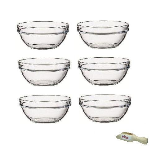 Viva Haushaltswaren #12710# 6 x Mini-Schüssel aus Glas (Ø 6 cm), als Glasschälchen sowie als Dipschale, Dessertschale, Tapasschale geeignet (inkl. kleiner Holzschaufel 7,5 cm)