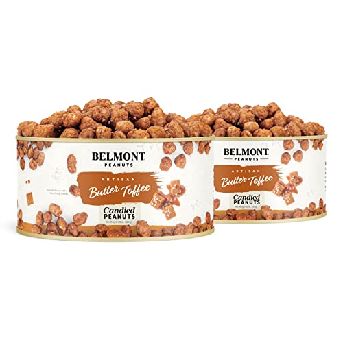 Image of Belmont Peanuts Gourmet Butter Toffee Candied Peanuts, 20 oz (2 Pack) - Only 4 Ingredients, No Preservatives, 3g Protein - A Premium, Sweet, Buttery, Salty, Crunchy, Hand Seasoned Snack