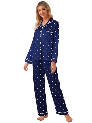 Image of Schbbbta Girls & Women Satin Pajamas Set, 2Piece Silk Nightwear Button-Down Sleepwear for Teen Kids, 3 Years - Women XXL
