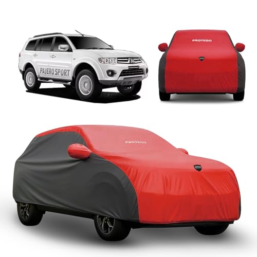 Image of PROTEGO Prime Series India's 1st Anti-Tear Car Cover for Mitsubishi Pajero Sport | Heavy-Duty, Custom Fit, All Weather | 100% Waterproof, Windproof & Hail Resistant | 2-Year Warranty | Red + Black