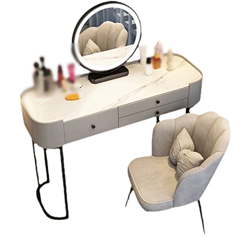 Escritorio minimalista moderno de maquillaje con lámpara, pequeño tocador para dormitorio, elegante diseño de placa de roca, perfecto para espacios de apartamentos