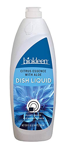 Biokleen Dish Liquid Soap, Dishwashing, Hand Moisturizing, Eco-Friendly, Non-Toxic, Plant-Based, No Artificial Fragrance, Colors or Preservatives, Citrus & Aloe, 25 Ounces (Pack of 6)