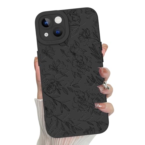 MZELQ for iPhone 15 Case Flower Pattern Rose -Black