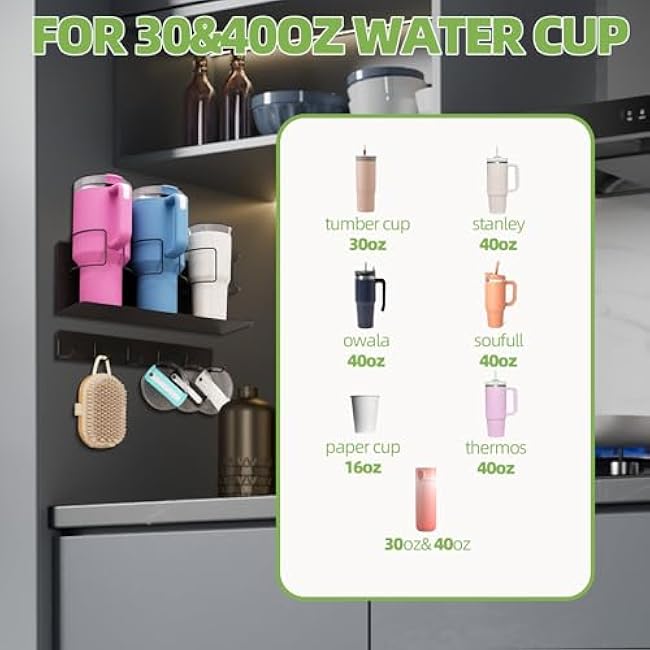 5 Pack Magnetic Cup Holder for Stanley 30 & 40 oz Tumbler, Strong Water Bottle Organizer Rack for Fridge & Metal Surfaces, Stanley Cup Accessories Storage, Ideal Gift for Stanley Lovers (Black)