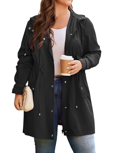 IN'VOLAND Women's Rain Jacket Plus Size Long Raincoat with Hood Outdoor Lightweight Windbreaker Travel Jacket
