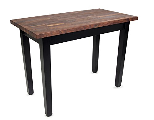 John Boos Blended-Grain Walnut-Top Country Work Table - 60"L x 25"W x 35"H, One Shelf, Slate Gray Base