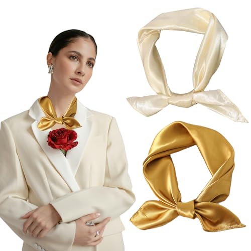 2PCS Silk Scarf Head Scarf for Women Lightweight Neckerchief Square Handkerchief Square Bandana Neck Scarf