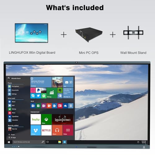 Image of Smart Board, 86 Inch 4K Touch Screen Interactive Whiteboard Built in AI Camera and 8 Mics, All in One Computer with Windows i5 13th 16+256G & Android for Office Classroom Home(Board+Mini PC)