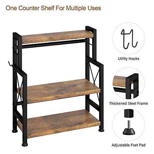 Aktop 3-Tier Spice Rack Storage Shelves - Standing Kitchen Counter Shelf 20.1" With Hooks, Rustic Bathroom Countertop Organizer Vanity Shelf With Adjustable Shelf Cabinet, Easy Assembly #TOP4