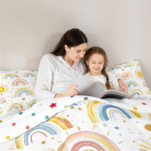 Parure de lit arc-en-ciel pour enfants en microfibre Manfei