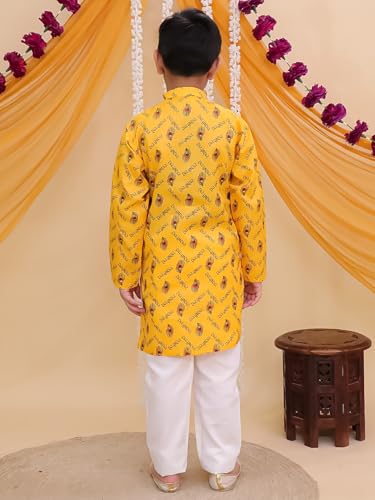 Image of AJ DEZINES Boys Cotton Full Sleeve Letter Printed Kurta Pajama Set for Kids - Ethnic wear | Special Occasion & Traditional Outfit |Boys Kurta Set - Regular Fit