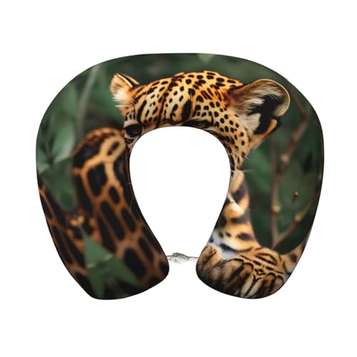 Almohada cervical de viaje con patrón leopardo negro miniatura 1