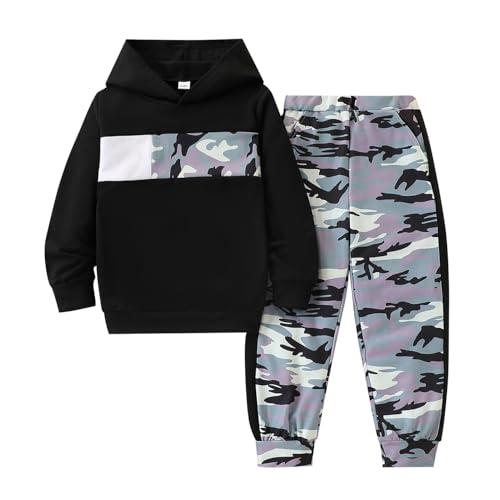 Image of 2-6T Toddler Baby Boy Clothes Long Sleeve Hooded Pullover Colorblock Sweatshirt + Pants 2pcs Fall Winter Outfit Set