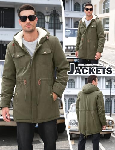 Vijamiy Parka Hombre Abrigo Invierno Con Forro Polar Chaqueta Cortaviento y Cálido con Capucha Largo Winter Jacket Chaqueta de Moda Pocket Coat(Verde militar,XXL) - imagen 3
