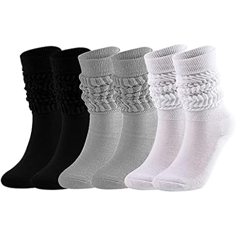 Magicor 3 Pairs Slouch Socks for Women Size 9-11 Soft Extra Long Scrunch Knee High Boot Socks(3 pcs-Black Grey White), M, D-1101 Cover