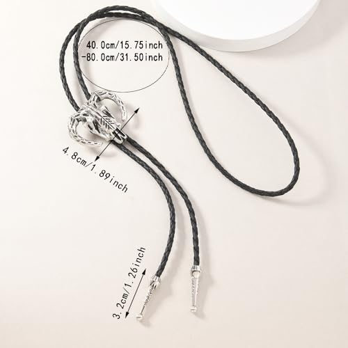 Image of Joxevyia Bolo Tie for Men Vintage Cow Skull Leather Rope Western Cowboy Necktie Vintage Bola Tie Gift for Him