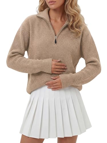 Image of LYANER Women's Quarter Zip Pullover Sweater Casual V Neck Collared Knit Fall Winter Outfit Clothes
