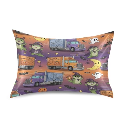 Funda de almohada de algodón con diseño de duendes verdes y semirremolques, cierre de sobre, 50,8 x 101,6 cm