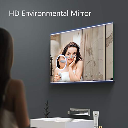 TECKNET Illuminated LED Bathroom Mirror Wall Mounted Mirror Light with Touch Switch Control, 3X Magnifying Mirror, 100 x 60cm