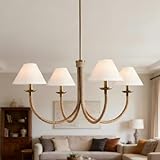 40' Rustic Elegance 4-Light Linen Cone Chandelier with Metal & Rope, Boho Farmhouse Ceiling Fixture, Hardwired for Dining & Living Room, E12 Bulbs