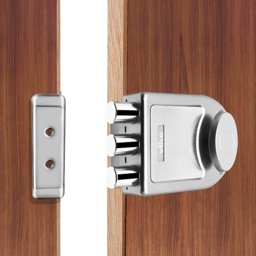 Image of VOLO Heavy Duty Tri-Bolt Rim Lock - Secure Dead Lock with Keys for Main Door, Single & Double Doors, Left & Right-Handed Use - Ideal for Home & Office (Pack of 1) (MT-05 (Satin CP))