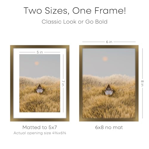 Image of Homeforia 6x8 Bronze Picture Frame, High-End Metal, 5x7 Mat, Glass | High End Aluminum, Tempered Glass, Acid-Free 5x7 Removable Mat, 6x8 in Edge-to-Edge Display 8x6, Wall Kit, Set Of 2