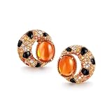 Pendientes de tuerca para mujer, aretes de boda, espesartina naranja, oro amarillo de 5 quilates, 9/14/18 quilates con zafiro, Oro amarillo, Espesartina Zafiro