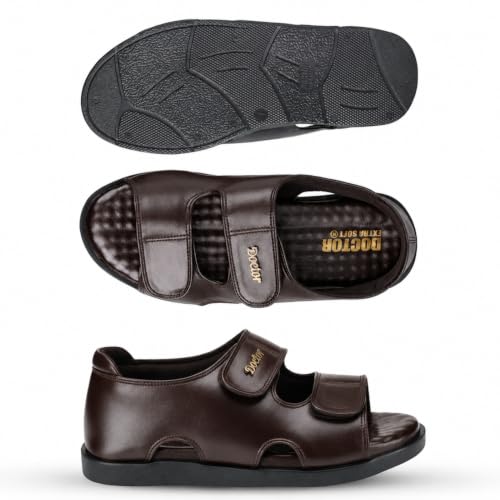 Image of DOCTOR EXTRA SOFT Orthopedic Diabetic Comfortable Dr Sole Footwear Daily Use Casual Wear Stylish Black Cushioned Adjustable Strap Sandals for Men's-Gents &Boy's L-10