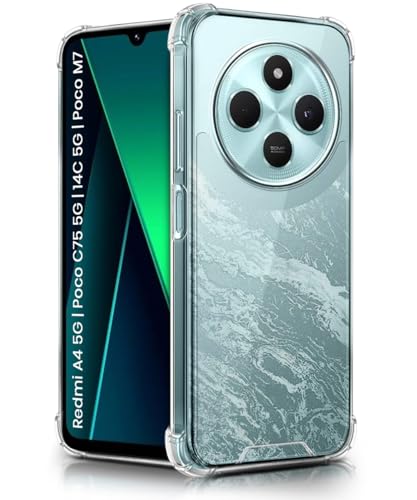 Image of WOW IMAGINE Ultra-Hybrid Clear Back Case for Redmi A4 5G | Poco C75 5G | 14C 5G | Poco M7 | Shockproof Design | Camera Protection Bump | Hard Clear Mobile Back Cover with Cushioned Edges - Transparent