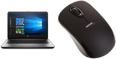 HP 14-an013nr 14-Inch Notebook (AMD E2, 4GB RAM, 32 GB Hard Drive) & Amazon Basics Wireless Mouse with Nano Receiver (MGR0975) bundle